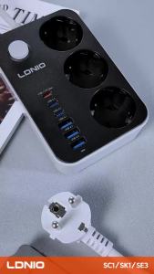LDNIO EU Power Strip 3 AC Outlets 6 USB Ports Charging Station Desktop Fast Charger 2M Cable Socket 2500W for Home Office Travel