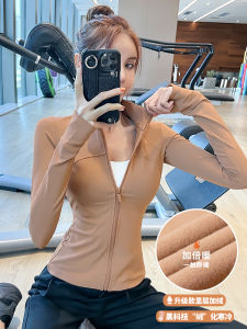 Lanwen Womens Long Sleeve Fitness Clothing Fleece Lined Stand Collar Sport Jacket Outdoor Running Yoga Top for Autumn Winter