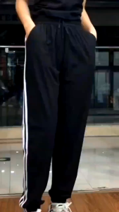 Plain Knitted fabric Three stripes Elastic waist Jogger pants Breathable Loose Sports pants M-5XL