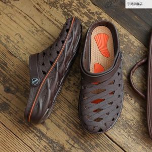 Waterproof Hole Shoes Mens Summer Non Slip Wear-Resistant Sole Seaside Season Closed Toe Half Slippers Sandals Beach Shoes Soft Mens Slippers
