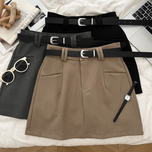 Korean Style Sense of Design Fashionable All-Match Elastic Waistband Slimming Suit Skirt Exposure-Proof Skirt A- Line Skirt with Belt
