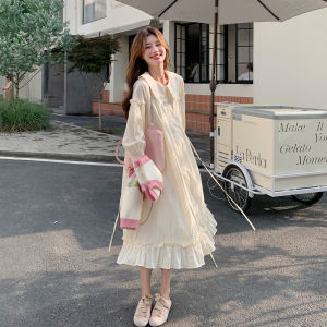 Sweet Cute Soft Knitted Dress Set with Doll Collar Two Pieces Suite for Women Spring Season A-Line Midi Dress Casual Style