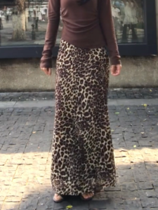 MANMI | Chân Váy Midi In Báo Phong Cách Cổ Điển Mỹ Cao Thắt Dây Accentuating Hips