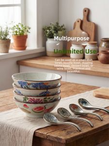 SHELI | Vintage Chinese Ceramic Bowl Set Rice Porridge Dessert Soup Bowls