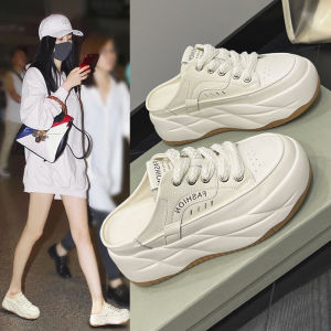 Stunning Thick Heel Slip-On Womens Winter Casual Cross Strap Roman Style Waterproof Platform Half Slippers Beautiful White Shoes