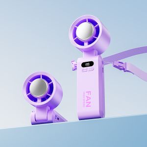 DANYCASE Kipas angin gantung Mini kipas pendingin portabel penyesuaian 5 kecepatan dapat diisi ulang dengan tampilan Digital kipas angin leher dapat dilipat untuk kantor dan perjalanan