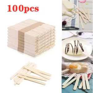100pcs Natural Wooden Ice Cream Popsicle Sticks Wood Stick Ice Cream Spoon Hand Art Ice Cream Ice Cube Lollipop Cake Tools 93mm