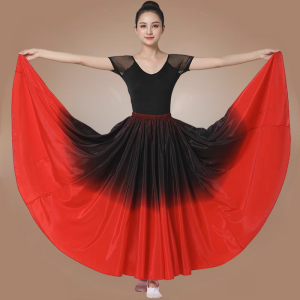 Practice Skirt for Women Dance Performance Stage Gradient Color Half-length Wide Hemline Costume Ethnic Uygur Tibetan Dance