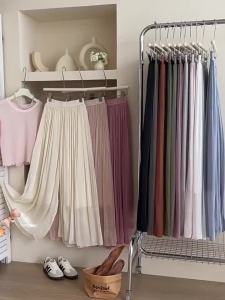 Super Fairy Pearl National Style Draping Large Swing Sun Protection Casual Trousers Summer Ice Silk Pleated Loose Wide Leg Long Culottes for Women