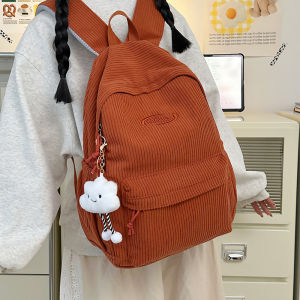 Autumn Winter Corduroy Backpack Women Casual Large Capacity Student Double Shoulder Bag Korean Style Zipper Closure Soft Fabric