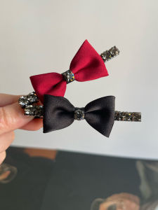 Sweet Satin Butterfly Knot Full Diamond One-Word Clip Womens Side Forehead Duckbill Clip Hair Accessories Korean Style Hairpins