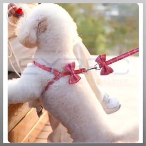Pet Checkered Leash and Harness with Ribbon