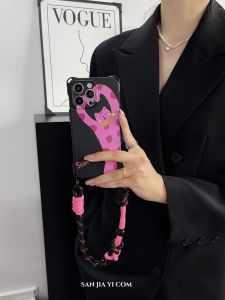 Pink Spot Cat Wrist Strap Phone Case for  Huawei Xiaomi Crossbody Womens Style Anti-Fall Protection Shell Accessory