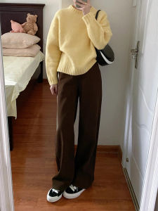 Phong Cách Hàn Quốc Lười Rộng Rãi Cảm Giác Nữ Bộ Hai Mảnh Dài Tay Cổ Tròn Áo Len Quần Mùa Thu Diễn Thời Trang Thoải Mái Sang Trọng Lịch Sự