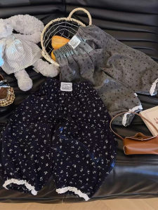 Girls Fleece Lined Ruffle Pants Autumn Winter Floral Print Casual Trousers Korean Style Baby Fashionable Floral Casual Pants