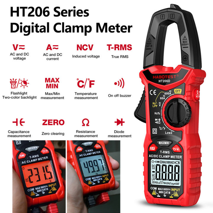 Digital Clamp Meter HT206A HT206B HT206D 600A AC DC Current Twocolor