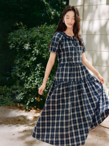 INMAN | Vintage Cinched Waist Peter Pan Collar Gingham Patchwork Dress