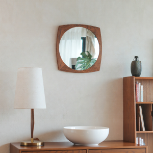 Vintage Teak Round Mirror