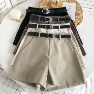 2022 ฤดูใบไม้ผลิฤดูร้อนใหม่สไตล์เกาหลีอเนกประสงค์สบายๆขากว้างกระชับสัดส่วนเอวสูงกางเกงขาสั้นขาตรงสําหรับผู้หญิงพร้อมเข็มขัด