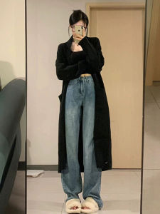 Quần Jeans Denim Ống Rộng Cạp Cao Phong Cách Retro Cho Nữ Quần Dài Mùa Xuân Thu Quần Ống Rộng Thẳng Ôm Dáng Cạp Cao