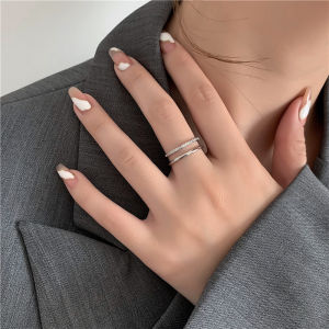 Double Layer Titanium Steel Ring Set with Embedded Zircon 18K Gold Simple Smooth Surface Non-Fading Fashionable Commute Style