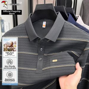 TUCANO | 100% Cotton Long Sleeve Mens Polo Shirt for Father Thin Business Casual Stripe