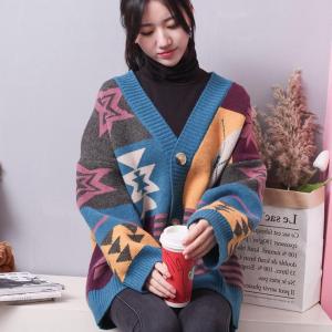 Cross-Border Discount Womens Clothing Loose Red Knitting Cardigan Female Ethnic Style Outwear Retro Hong Kong Style Thickened Sweater Coat