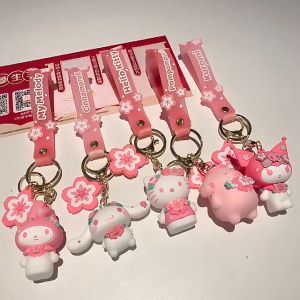 Sanrio Sakura Series Keychain Cute Cartoon Silicone Key Ring with Cherry Blossom Strap