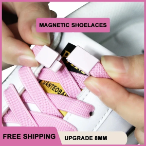 1Pair Magnetic Lock Shoelaces 8MM Elastic No-Tie Sneaker Laces for Kids & Adults Flat Shoelace for Shoes