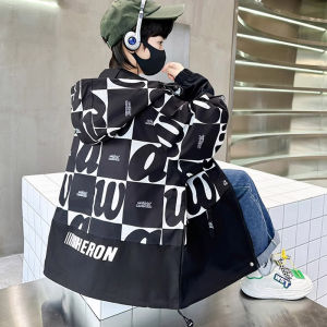 Boys Fashionable Casual Jacket Autumn Spring Style Middle Large Childrens Outerwear Trendy Coat Sporty Pattern Zipper Closure