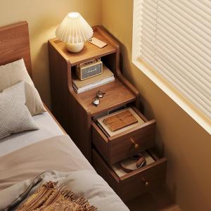New Chinese Style Nightstand 2024 Small Ultra-Narrow Bedroom Solid Wood Bedside Storage Cabinet Modern Minimalist Design