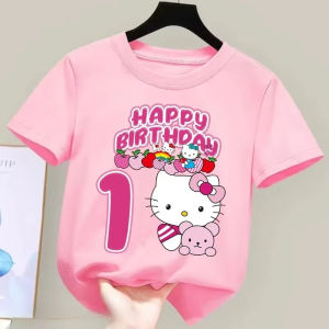 Sanrio | 2026 New Hello Kitty Birthday Kids Short Sleeved Fashion Printed Boys and Girls Summer Clothes Short Sleeved Baby Cotton T-shirt