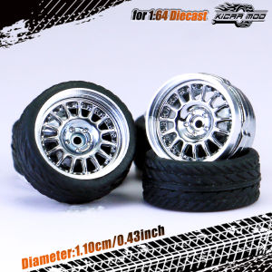 Kicarmod 1/64 Model Car ABS Wheels with Rubber Tire Rivet Axle Metal Rims Diameter 11mm Refitting Parts For Model Car MINIGT