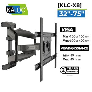 Kaloc KLC-X7A 32"-75" Full Motion Wall Mount Tv Bracket Flat/Curved TV Swivel Tilt Bracket with Articulating Dual Arms Support 100lbs Max VESA 400x400mm Fits 12”/16" Wood Stud