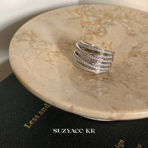 Suzyacc Kr Luxury Multi-Layer Zircon Ring for Women Simple Stylish Versatile Silver Plated Alloy Jewelry Fashionable Korean Style