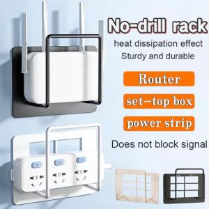 Wall-Mounted Router Set-Top Box Holder No-Drill Multi-Purpose Storage Shelf With Hooks For Home Office