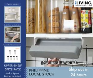 iLIVING Spice Rack Organizer with 6 Spice Bottles Included Upper or Under Shelf Space Saving Rack