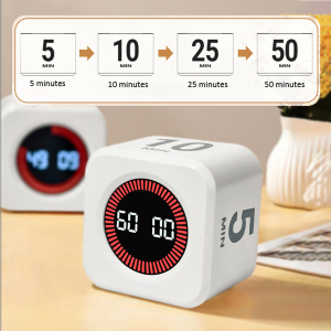 Cubic Visual Timer 60 Minutes Positive/Countdown Silent Timer Type-C Gravity Sensor Digital Alarm Timer for Cooking Study Shower