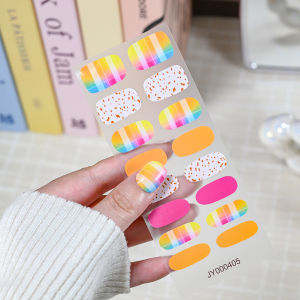16Tips Red Semi Cured White Heart Gel Nail Stickers Sweet Love Self-adhesive Nail Strips Patch UV Lamp Need Press On Nail Wraps