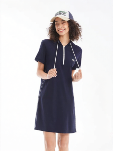 URLAZH | Vintage Style Navy Sports Lightweight Hoodie Dress with Half Zipper