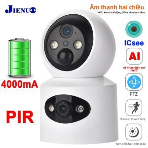 Camera IP PTZ Hai Ống Kính Không Dây HD Camera An Ninh Gia Đình Với Pin 4000mAh Tự Động Theo Dõi Tầm Nhìn Ban Đêm Màu Đầy Đủ Và Âm Thanh Hai Chiều