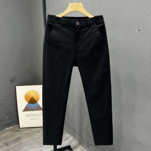 Quần Ống Đứng Mỏng Mùa Hè Bằng Cotton Nguyên Chất Cho Nam Quần Dài Đến Mắt Cá Chân Rộng Rãi Màu Kaki Nhạt Quần Dài Thường Ngày