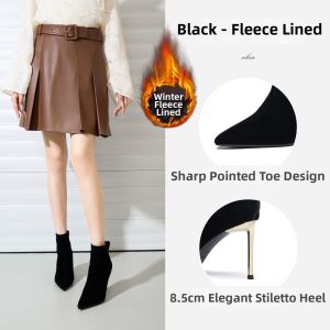 Josiny | Black Pointed Fine Heel Short Boots