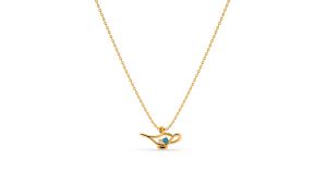 ALUXE Blue Topaz 10K Gold Gemstone Necklace Magic Lamp Disney Aladdin Series NNDA002