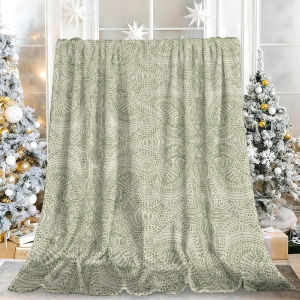 Beast Kingdom | Sage Green Dot Paisley Flannel Blanket Soft Fuzzy Plush Cozy Warm Throw for Sofa Bed Couch Home Decor Gifts