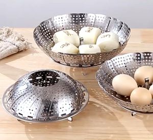 อาหารทะเล จานนึ่งสแตนเลส จานนึ่ง ถาดนึ่งเอนกประสงค์ ตะกร้าผลไม้ จานนึ่งแบบยืดหดได้ จัดเก็บง่าย