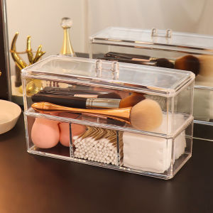 Acrylic makeup brush pen pencil cotton buds pad organizer vanity storage box