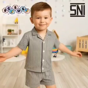 (EGSUS) Setelan Piyama Anak Bayi Balita Salur Rayon New Born-2 Tahun Laki Laki Merah