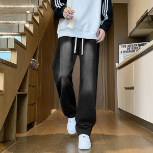 กางเกงยีนส์ทรงหลวมขาตรงสำหรับผู้ชาย กางเกงขายาวทรงลำลองสไตล์อเมริกัน ฤดูใบไม้ผลิและฤดูหนาว 2024 กางเกงขายาวทรงลำลอง