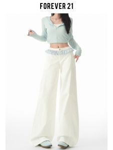 White Polka Dot Ruffle Wide Leg Casual Pants Womens High Waist Loose Straight Leg Pants Forever 21 Trendy Casual Trousers